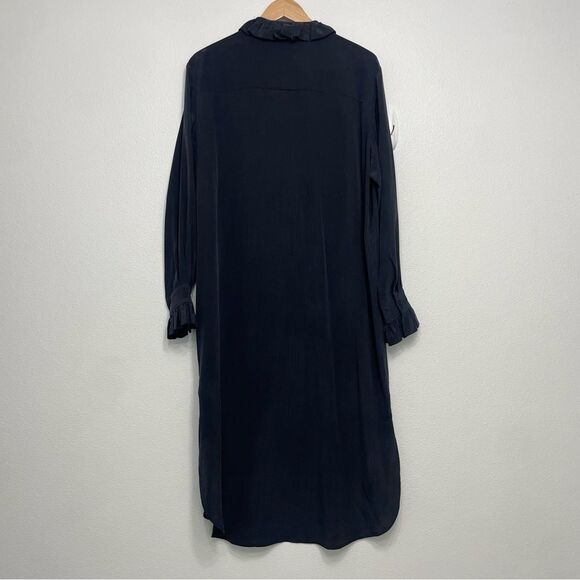 Samsøe Samsøe Jade Shirt Dress Color: Sky Captain 100% Silk Ruffle Midi Size S - Picture 2 of 10